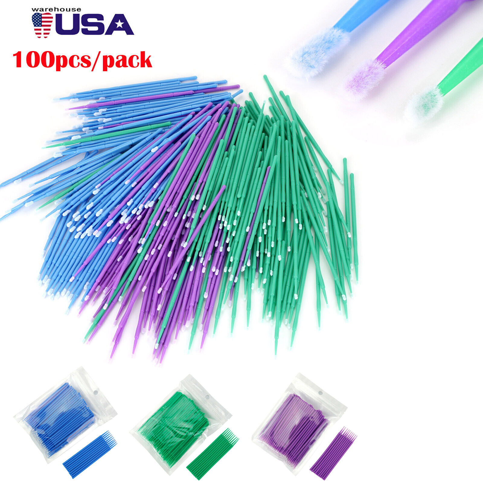 100-500 Dental Disposable Micro Brush Swab Tooth Applicators Small Medium Large