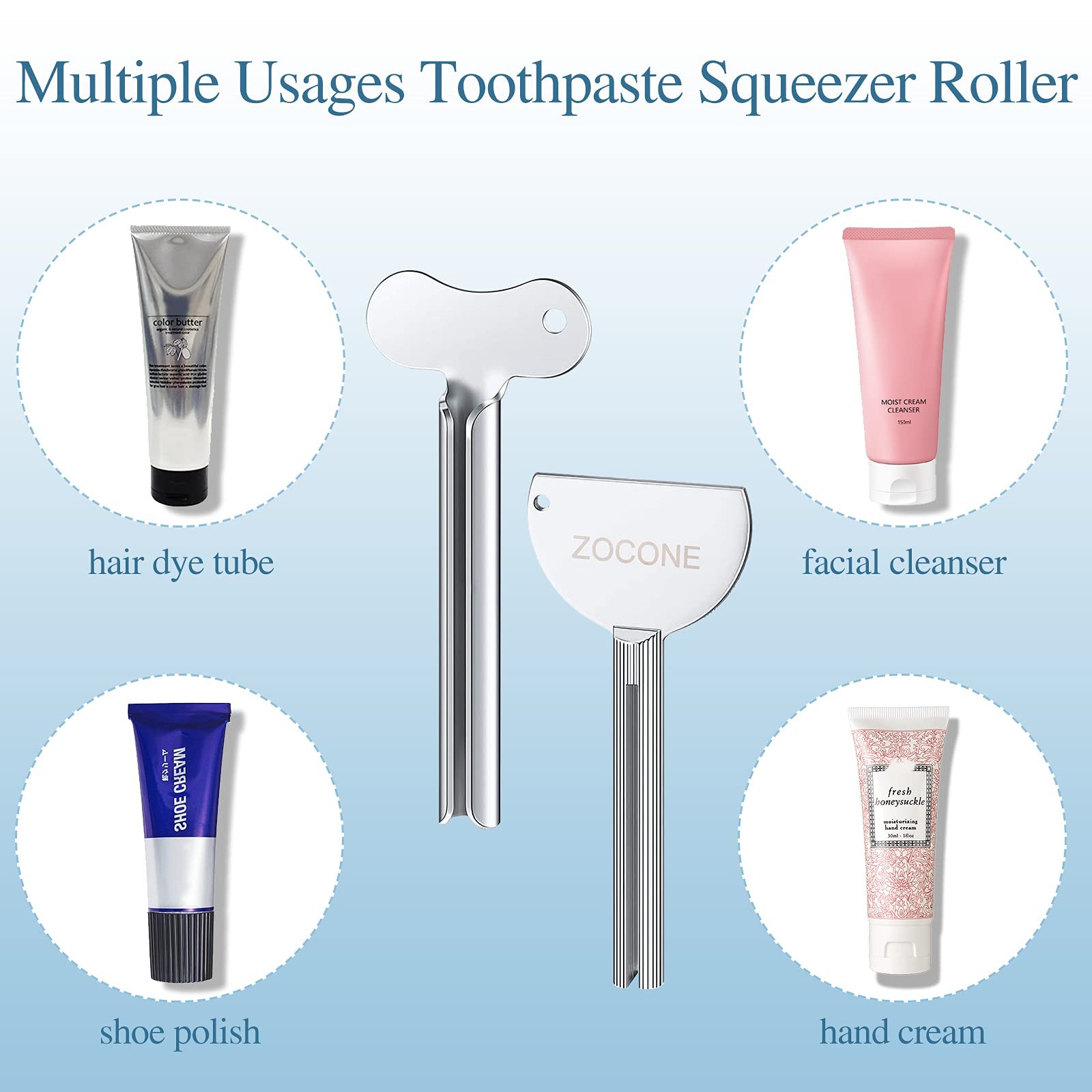 ZOCONE Toothpaste Squeezer, 6pcs Metal Tube 6 Count (Pack of 1), Silver
