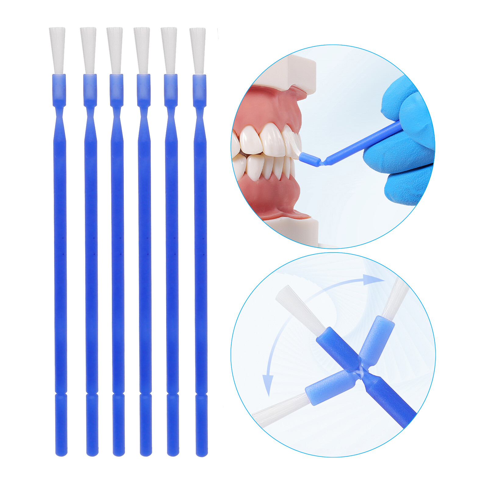 100 Pcs Dental Disposable Micro Applicator Brush Bendable Long Shank Blue