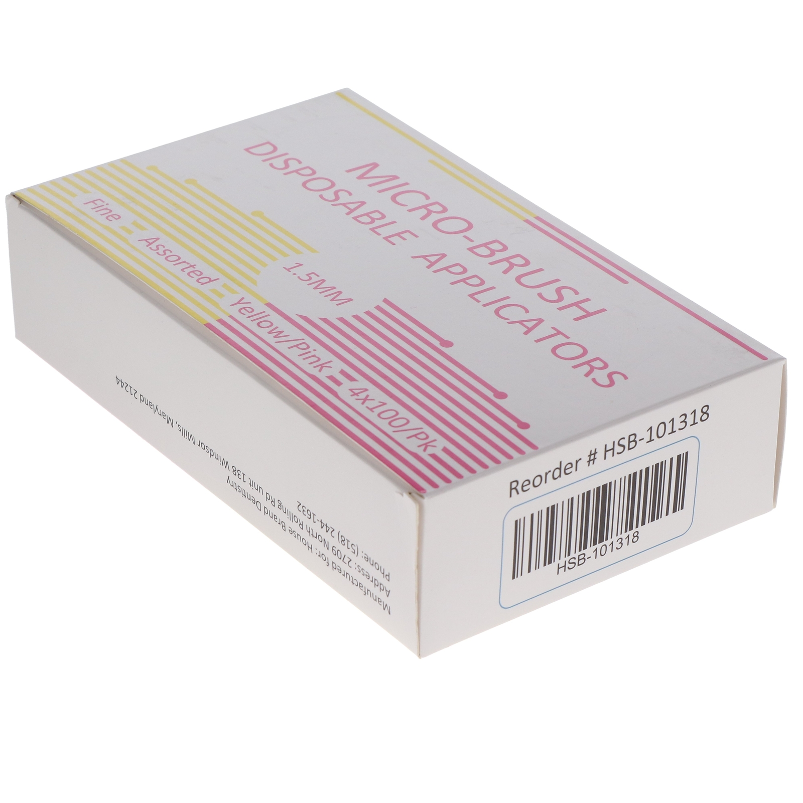 House Brand Dentistry 101318 Micro-Brush Applicators Fine Yellow & Pink 4 x 100P