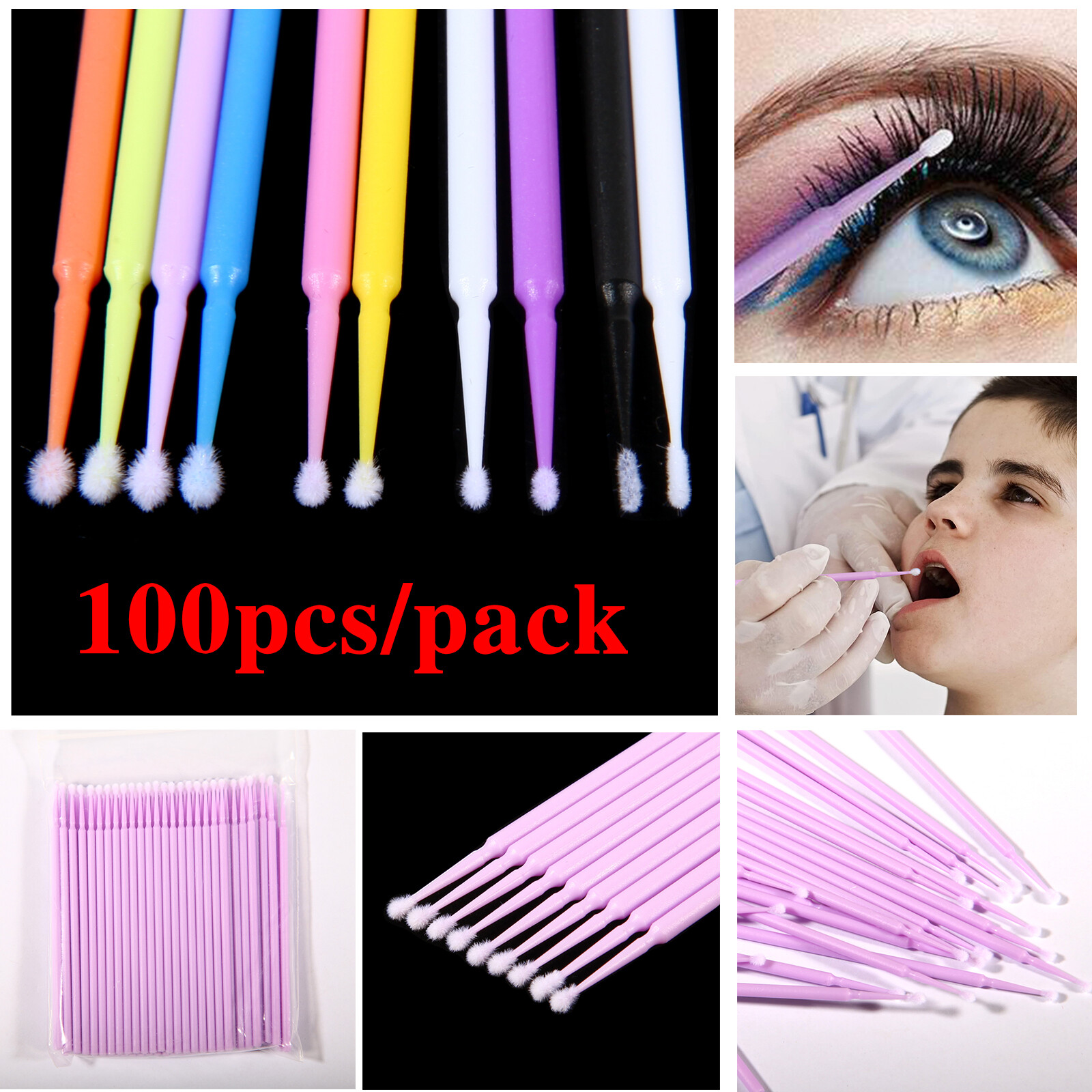 100 Pcs Dental Disposable Material Micro Brush Tooth Applicator Cylinder/Fine de