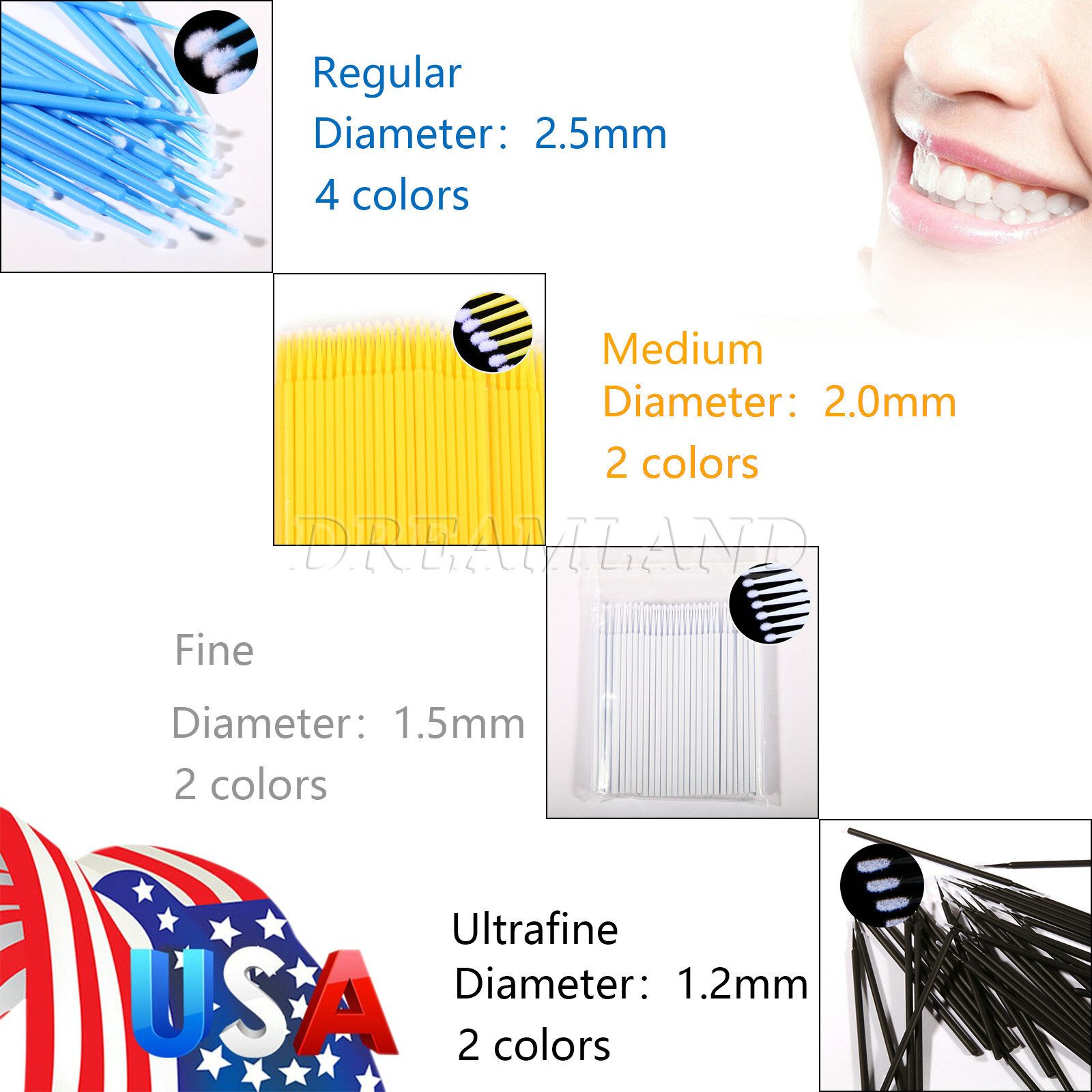 USA Disposable Materials Dental Micro Brush Applicator 4 Models