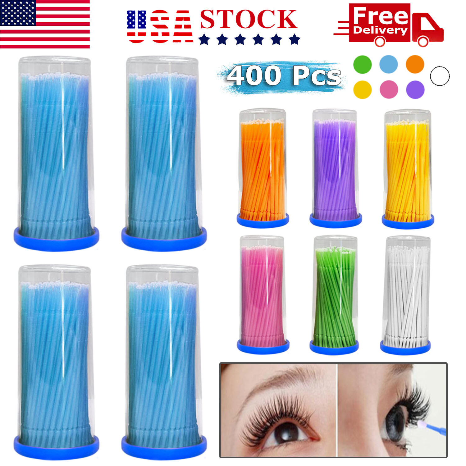 400 Microbrush Micro Brush Applicator Tips for Makeup Eyelash Dental Super Fine