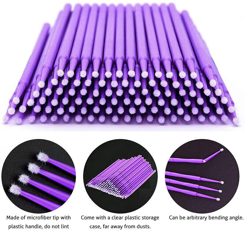 100Pcs Dental Disposable Micro Tooth Applicators Brushes Fine Tips Purple 1.5mm