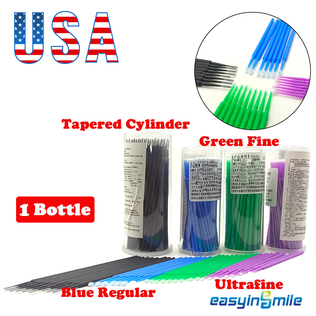 100pc Dental Micro Brush Swab Applicator Brush Disposable Regular/Fine/Ultrafine