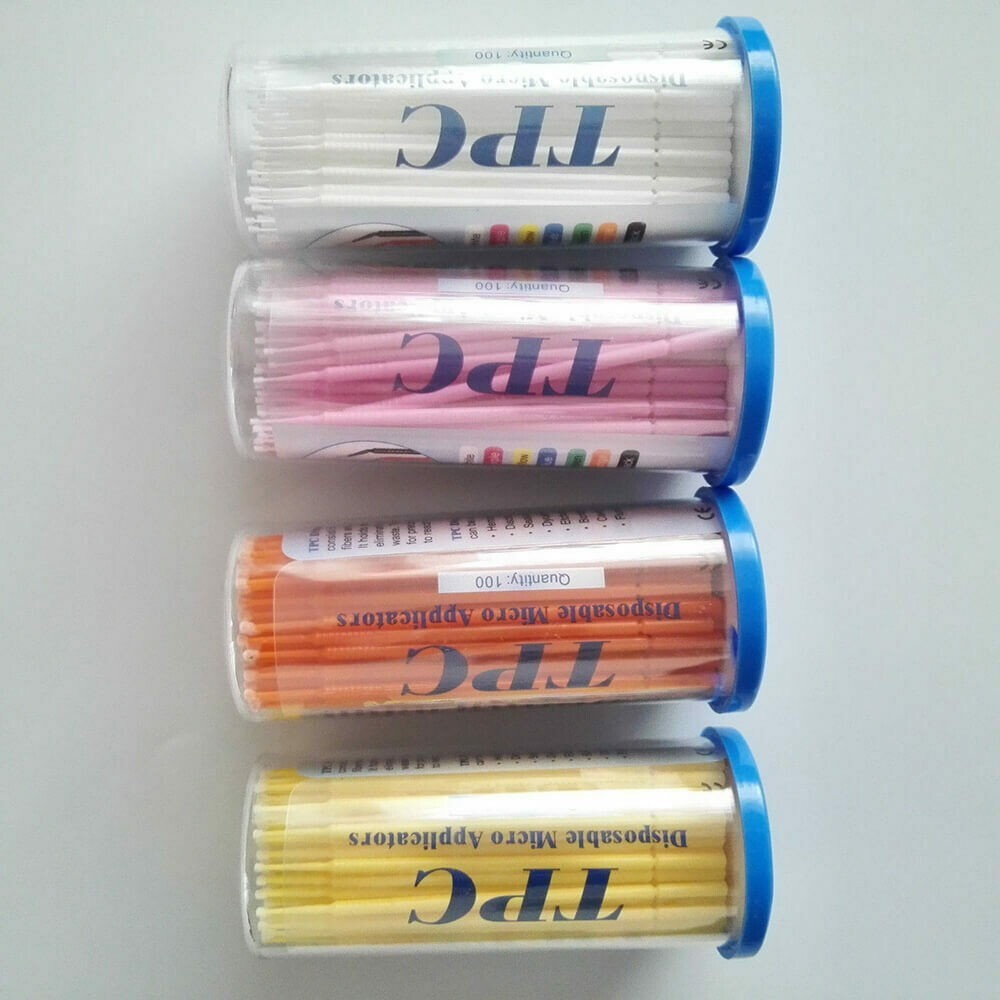 100Pcs Dental Disposable TPC Micro Applicator Brush Bendable 6 Colors 4 Sizes