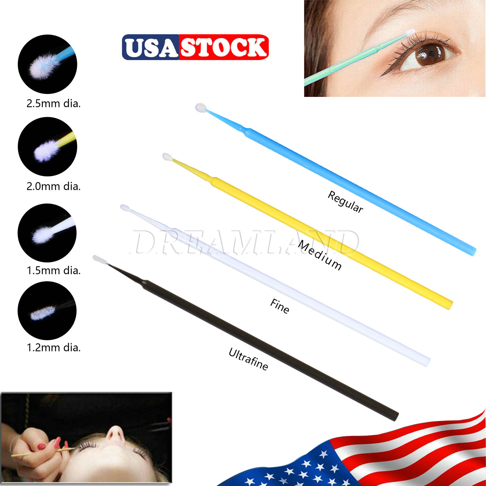 USA Disposable Materials Dental Micro Brush Applicator 4 Optional Sizes
