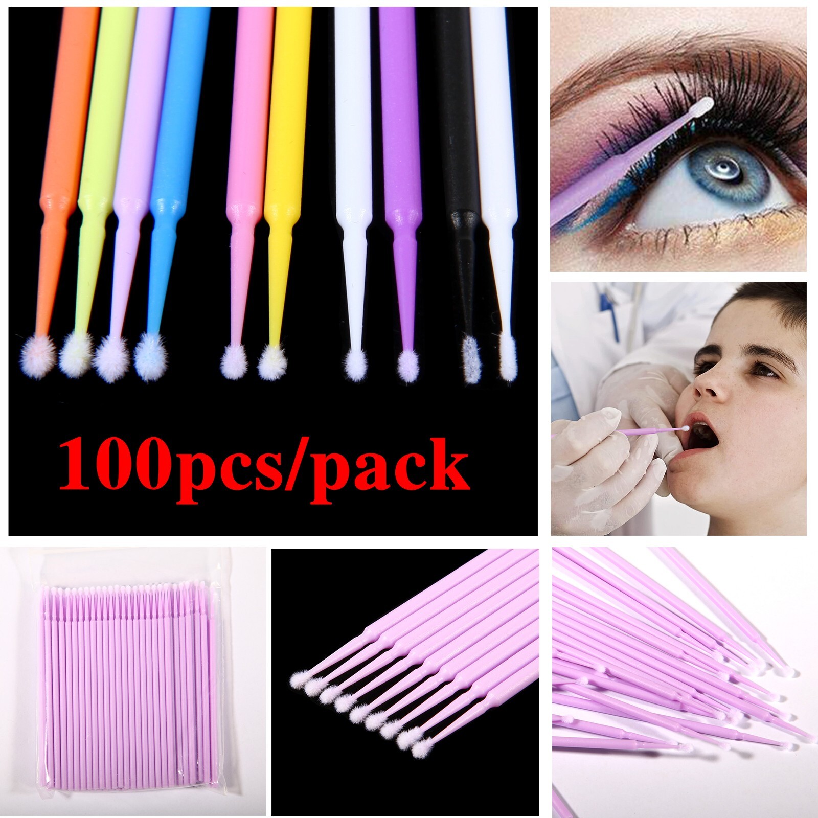 100/300/500pc Dental Micro Brush Disposable Eyelash Medium Tooth Applicators USA