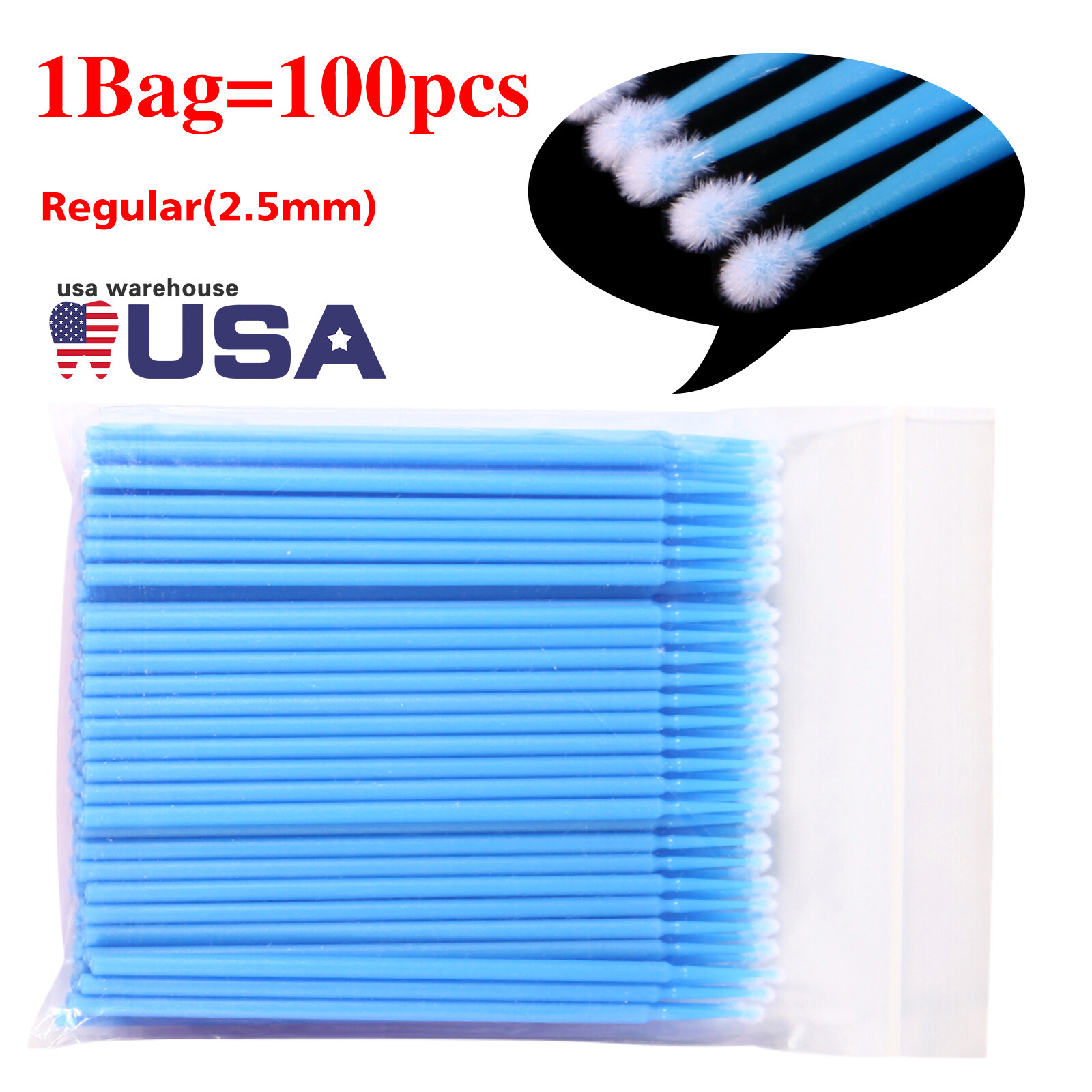 Micro Brushes Applicators Microbrush Dental Eye Regular 2.5mm Blue 100pcs/bag