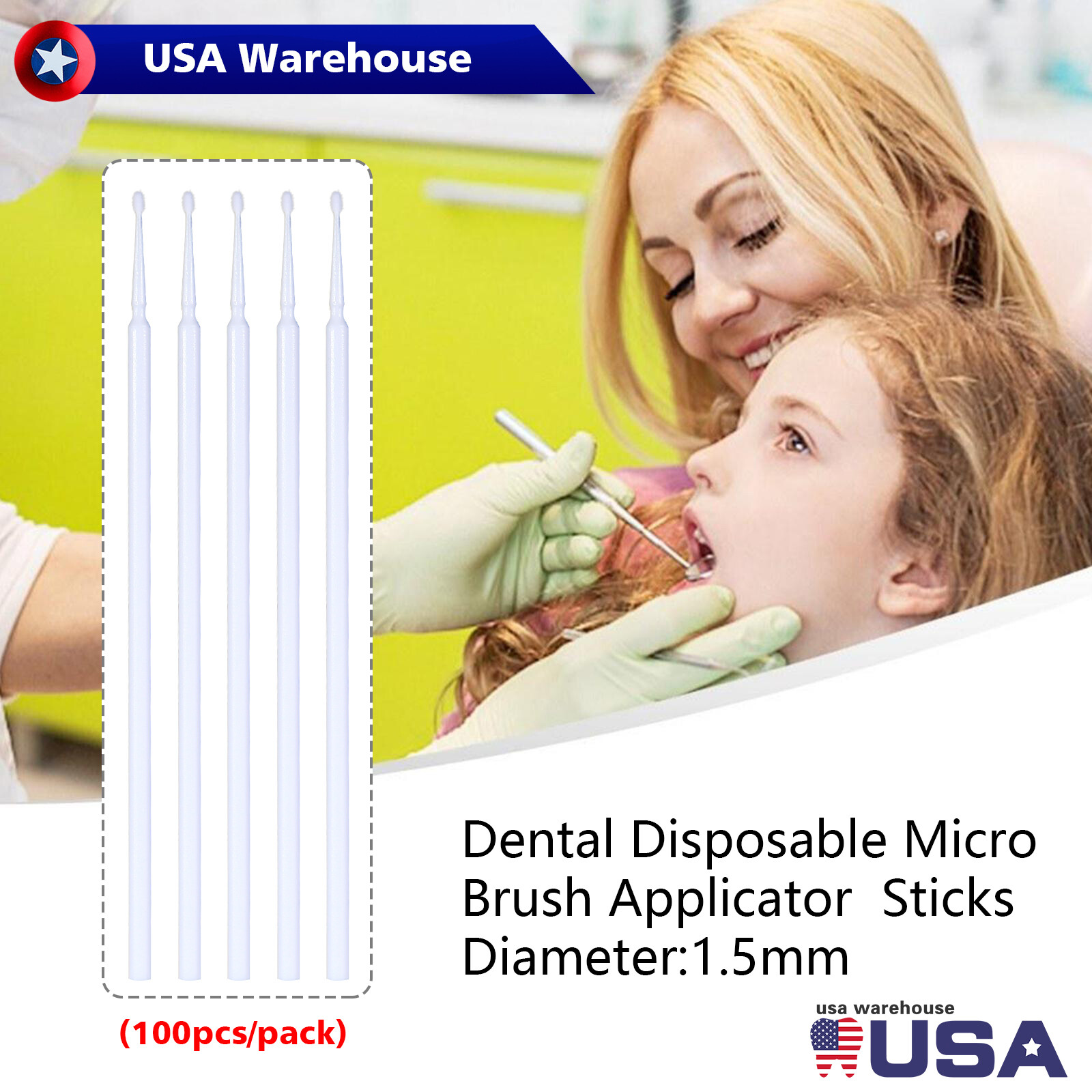 Dental Micro Applicator Brush Disposable Makeup Eyelash Brushes White 1.5mm