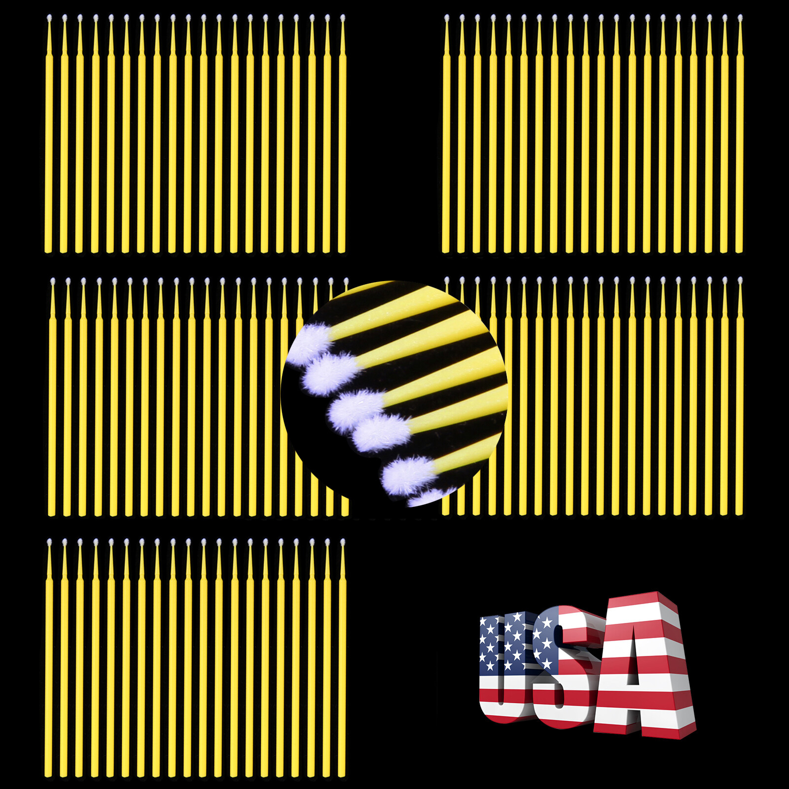 100*Dental Micro Brush Disposable Eyelash Medium Tooth Applicator Yellow2.0mm sl