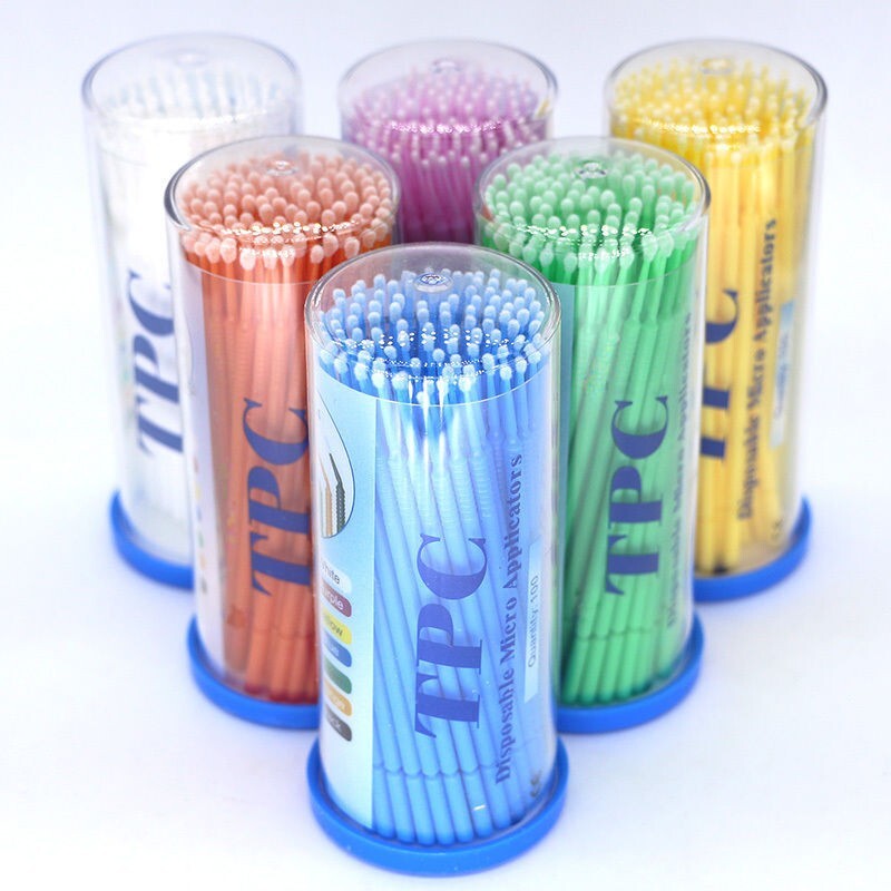 100Pcs Dental Disposable TPC Micro Applicator Brush Bendable 6 Colors 4 Sizes
