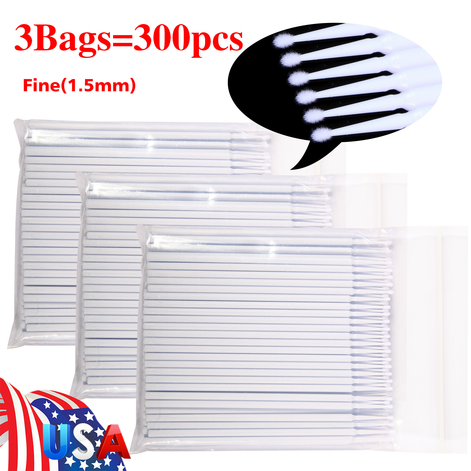 USA Micro Brushes Applicators Microbrush Dental Eye Fine 1.5mm White 100pcs/pack