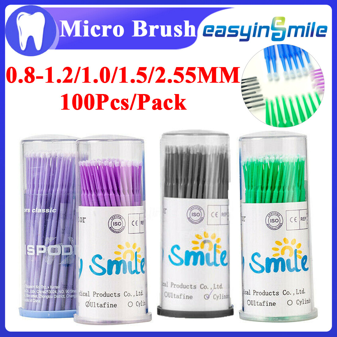 100pc Dental Micro Brush Swab Applicator Brush Disposable Regular/Fine/Ultrafine