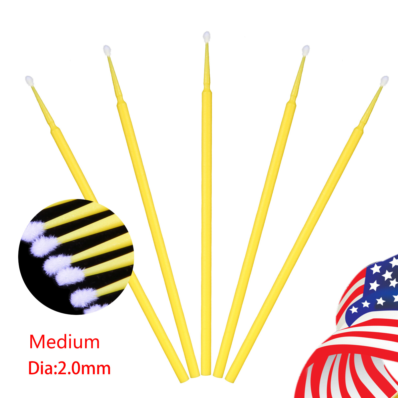 Dental Micro Applicator Brush Disposable Makeup Eyelash Brushes 2.0mm Yellow YCE