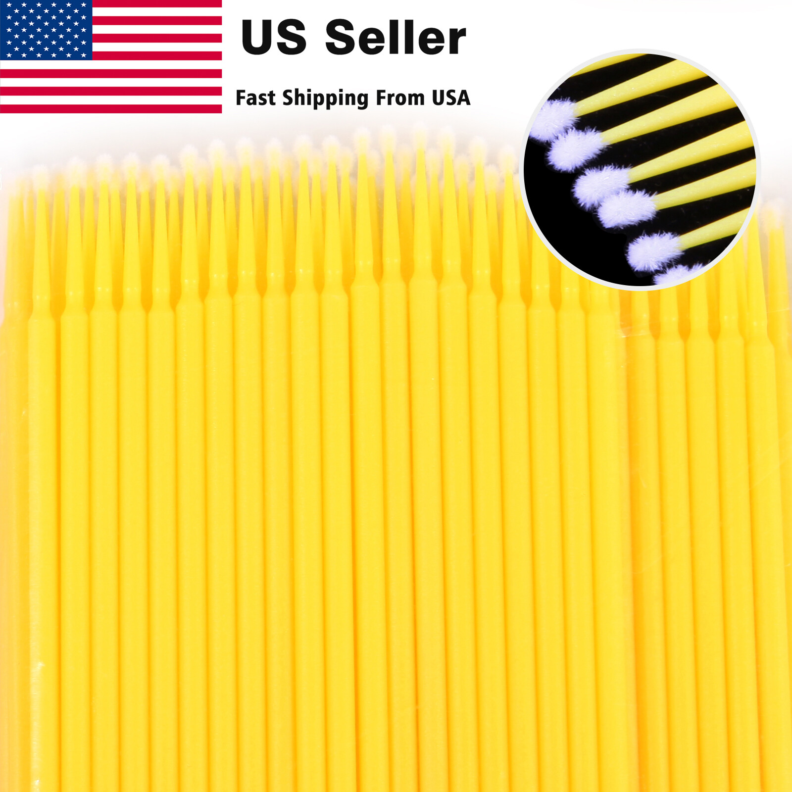 100*Dental Micro Brush Disposable Eyelash Medium Tooth Applicator Yellow2.0mm sl