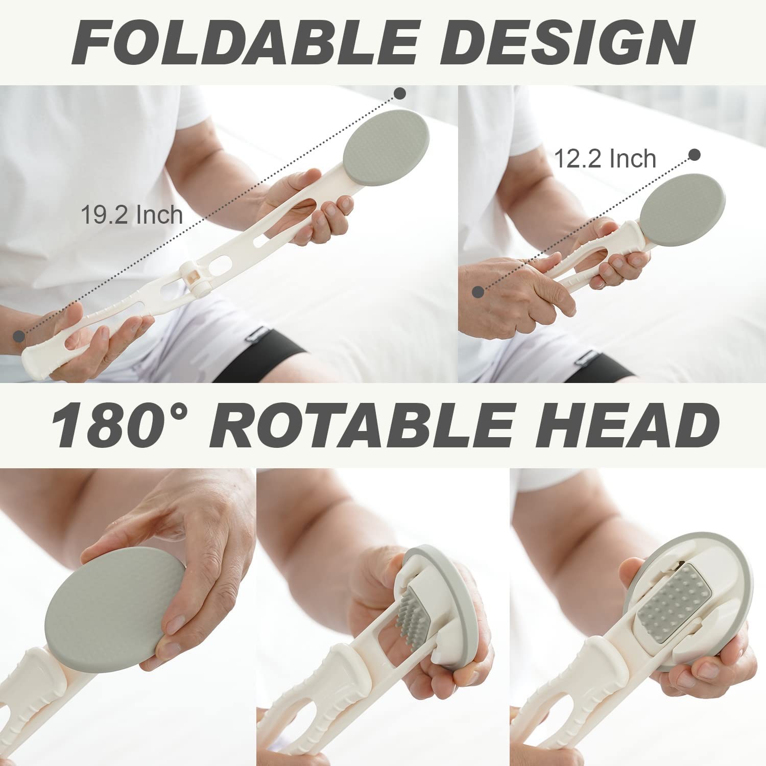 DOWMI Lotion Applicator for Back, Foldable 19” 1 Count (Pack of 1), White