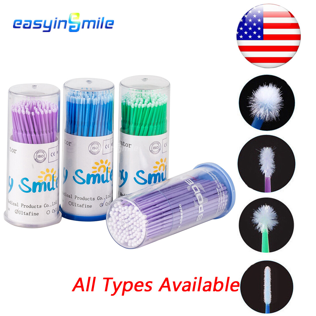 Easyinsmile Disposable Dental MICRO Brush APPLICATOR 0.8-1.2/1.0/1.5/2.5mm 100pc