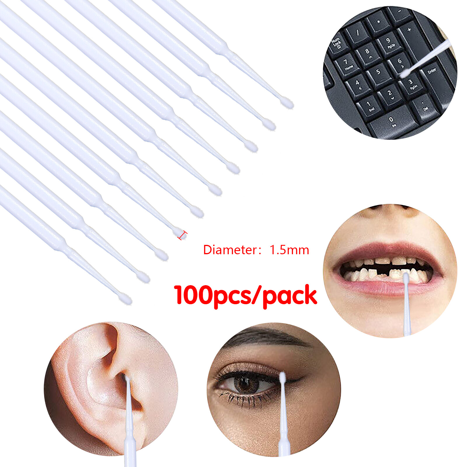 USA Micro Brushes Applicators Microbrush Dental Eye Fine 1.5mm White 100pcs/pack