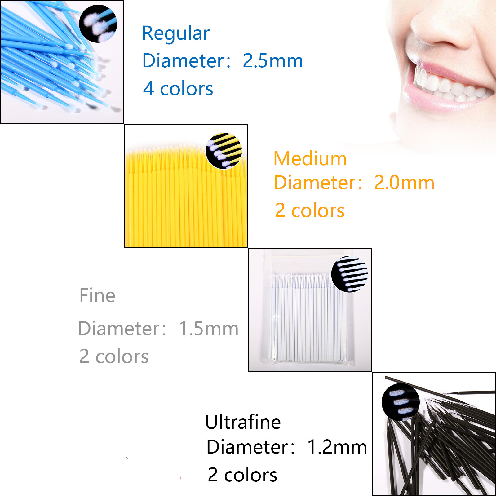 100-1000pcs Dental Micro Applicator Disposable Teeth Brush Tips Regular/Fine