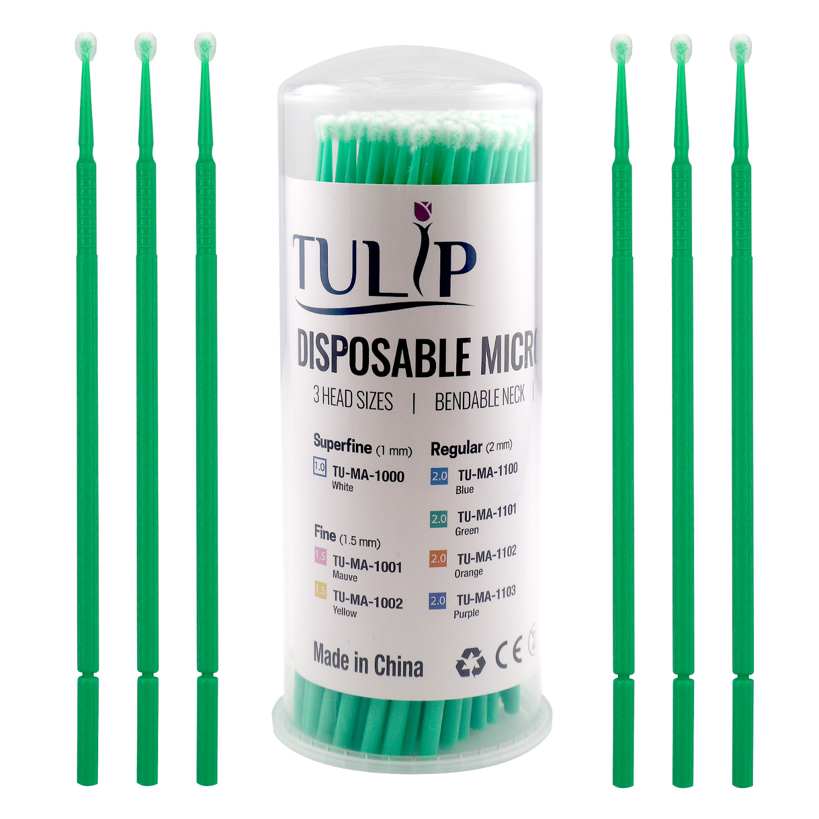 400 Dental Micro Applicator Brushes 2.0mm Green Regular Disposable Bendable
