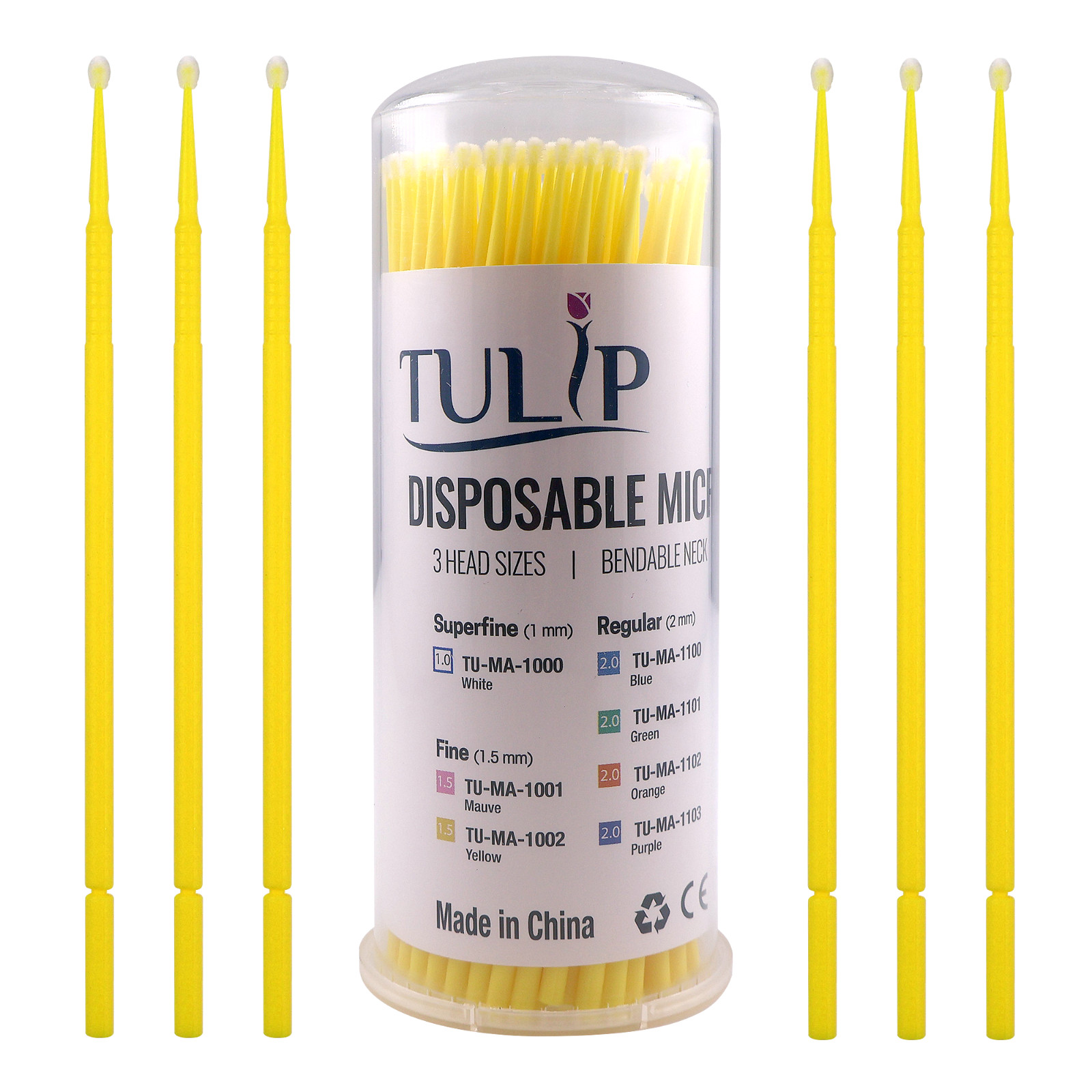 400 Dental Fine Micro Applicator Brushes 1.5mm Yellow Disposable Bendable Tulip