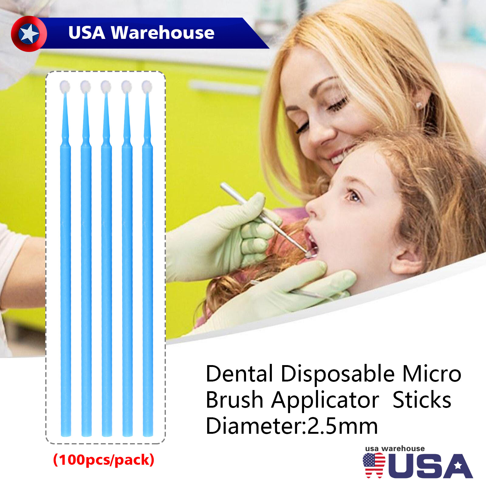 100 Pcs Dental Micro Brush Disposable Materials Tooth Applicators 2.5mm Large sl