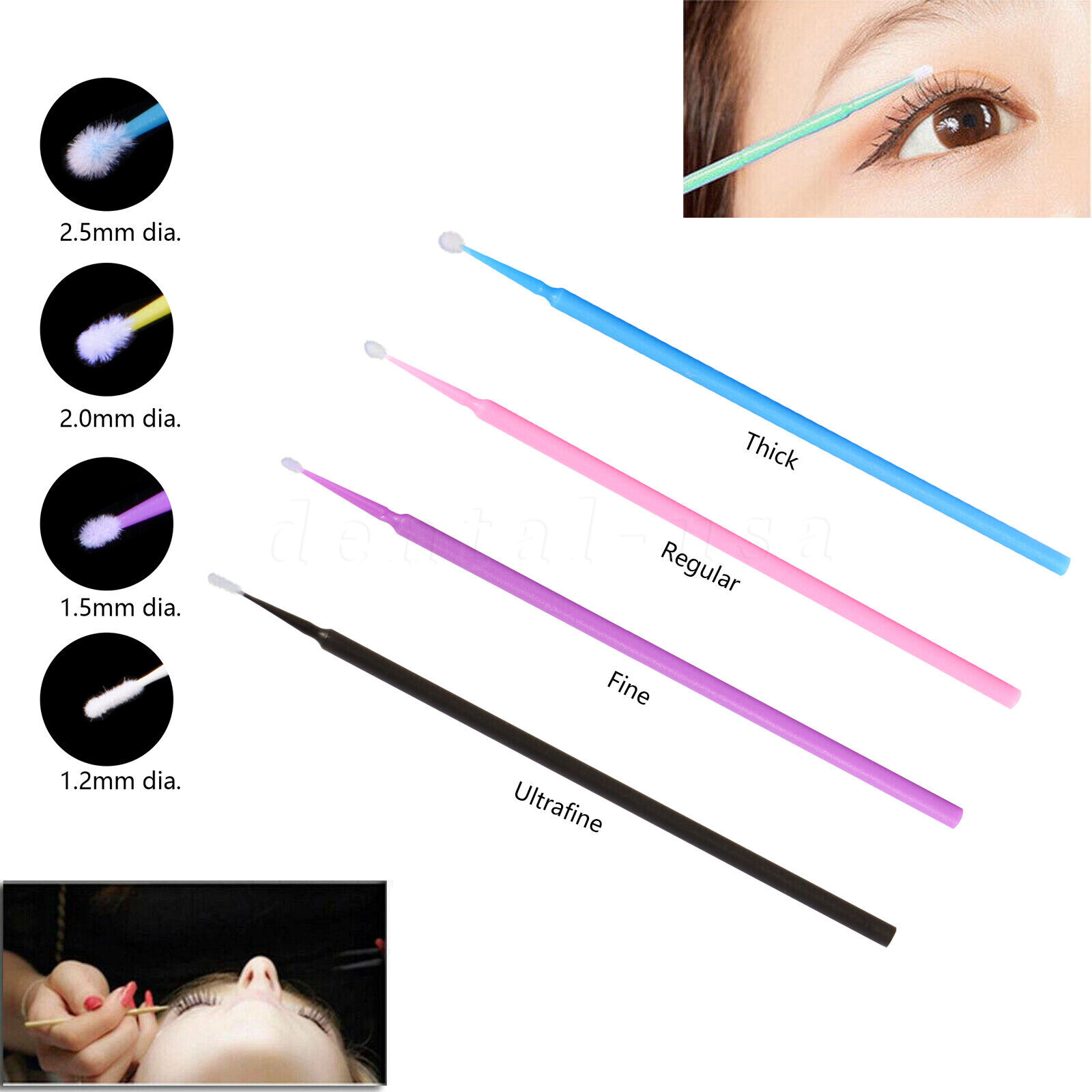 Micro Brushes Applicators Microbrush Dental (Regular,Fine,Super Fine) 10 colors