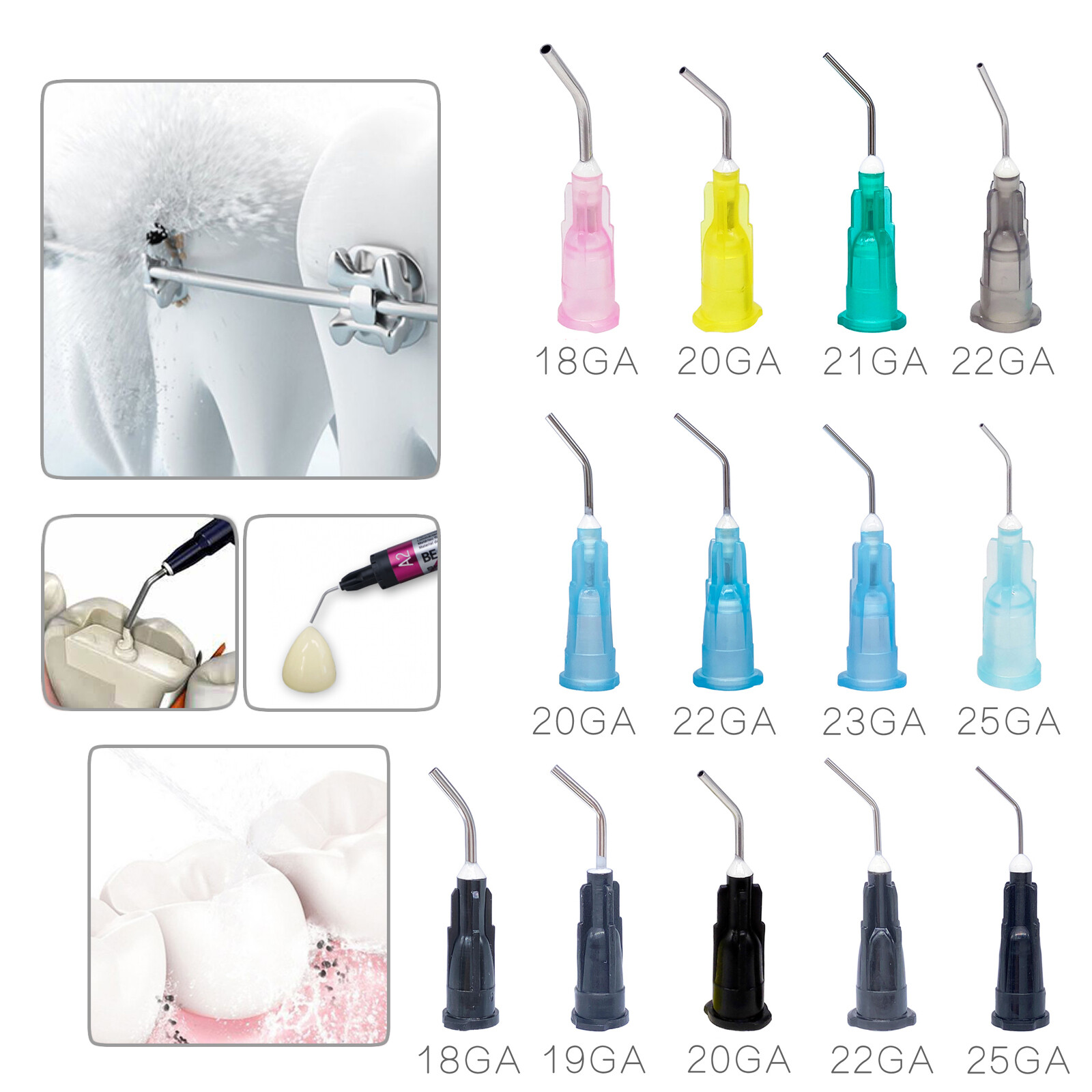 Dental Needle Tips for Etch Gel Composite Flow Applicator (Choose Gauge & Qty)