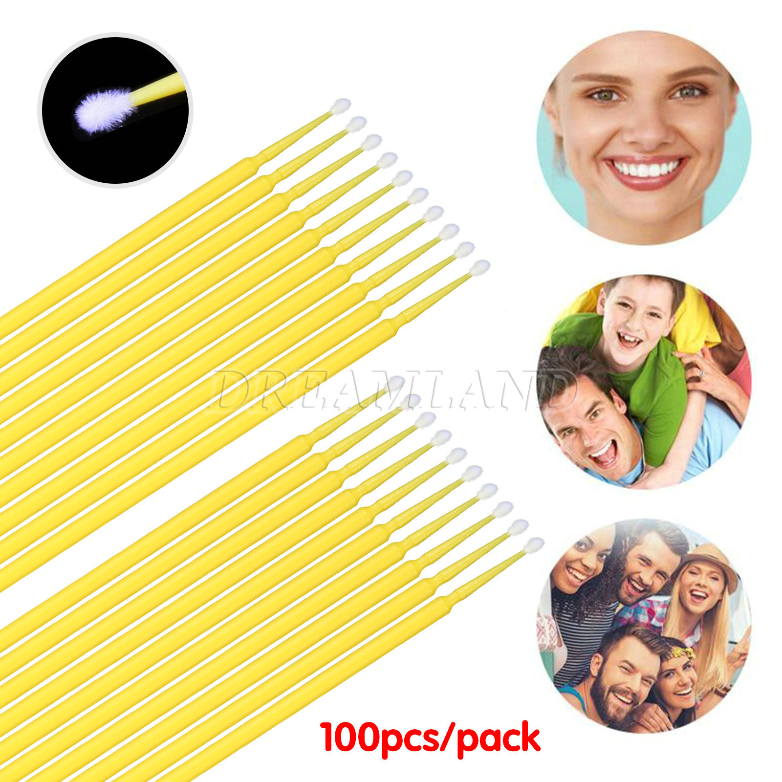 100PCS Dental Micro Brush Disposable Materials Tooth Applicators 2.0mm Yellow