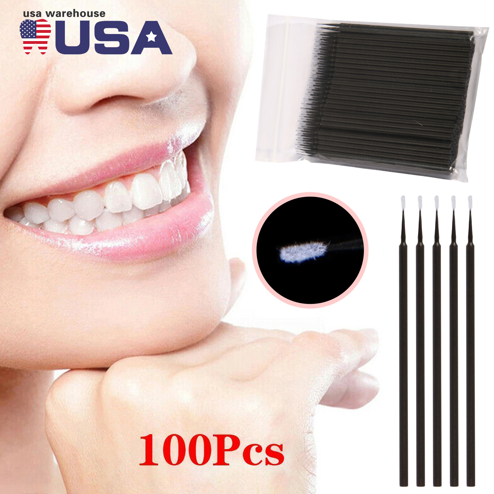 100Pcs Dental Disposable Micro Brush Tooth Applicator Tips Sticks 1.2mm black sl