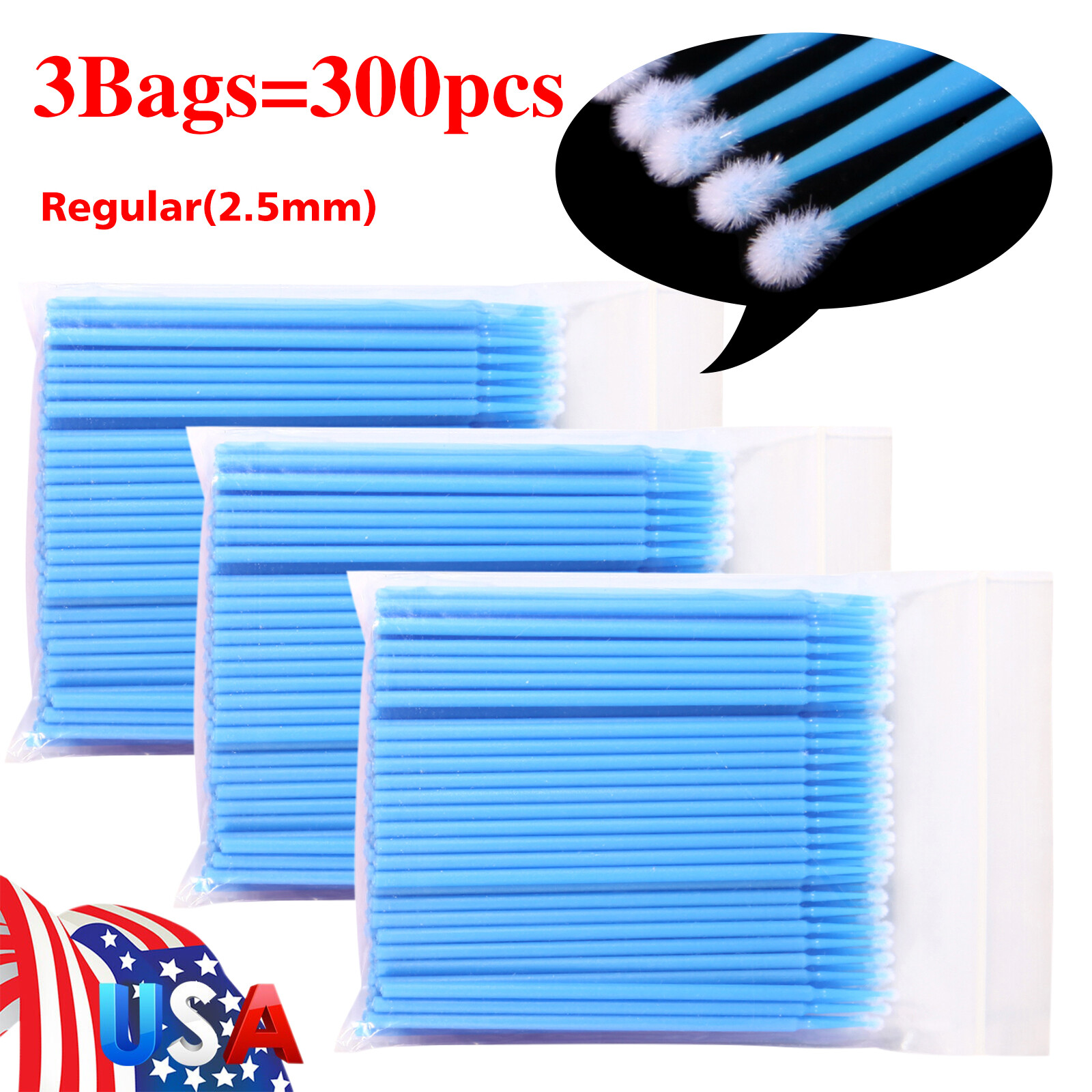 Micro Brushes Applicators Microbrush Dental Eye Regular 2.5mm Blue 100pcs/bag