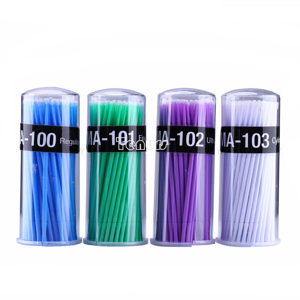 100p Dental Microbrush Micro Brush Applicator Tips (BlueL/GreenM/PurpleS/WhiteXS