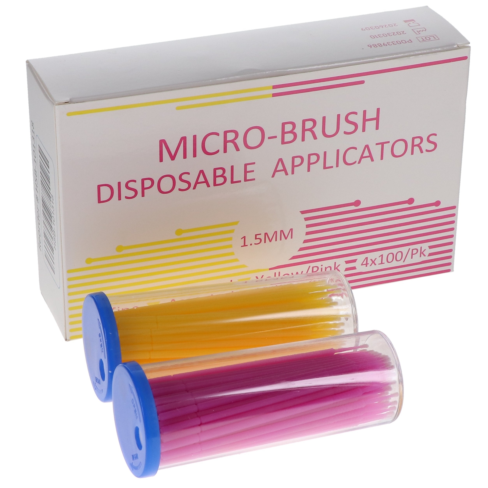 House Brand Dentistry 101318 Micro-Brush Applicators Fine Yellow & Pink 4 x 100P